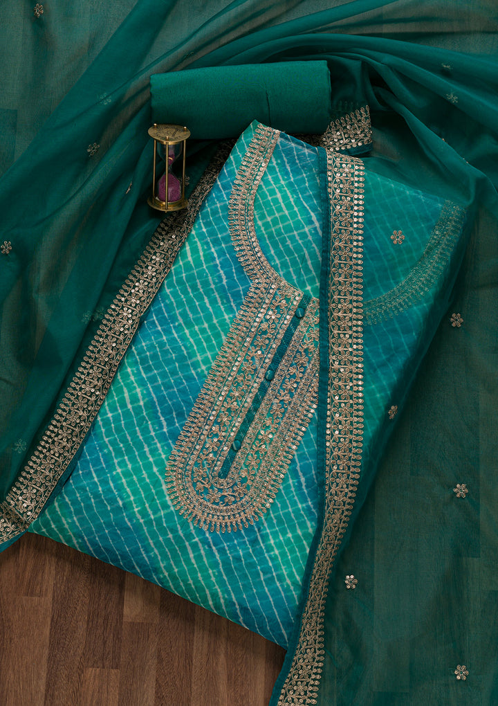 Peacock Blue Printed Tissue Unstitched Salwar Suit