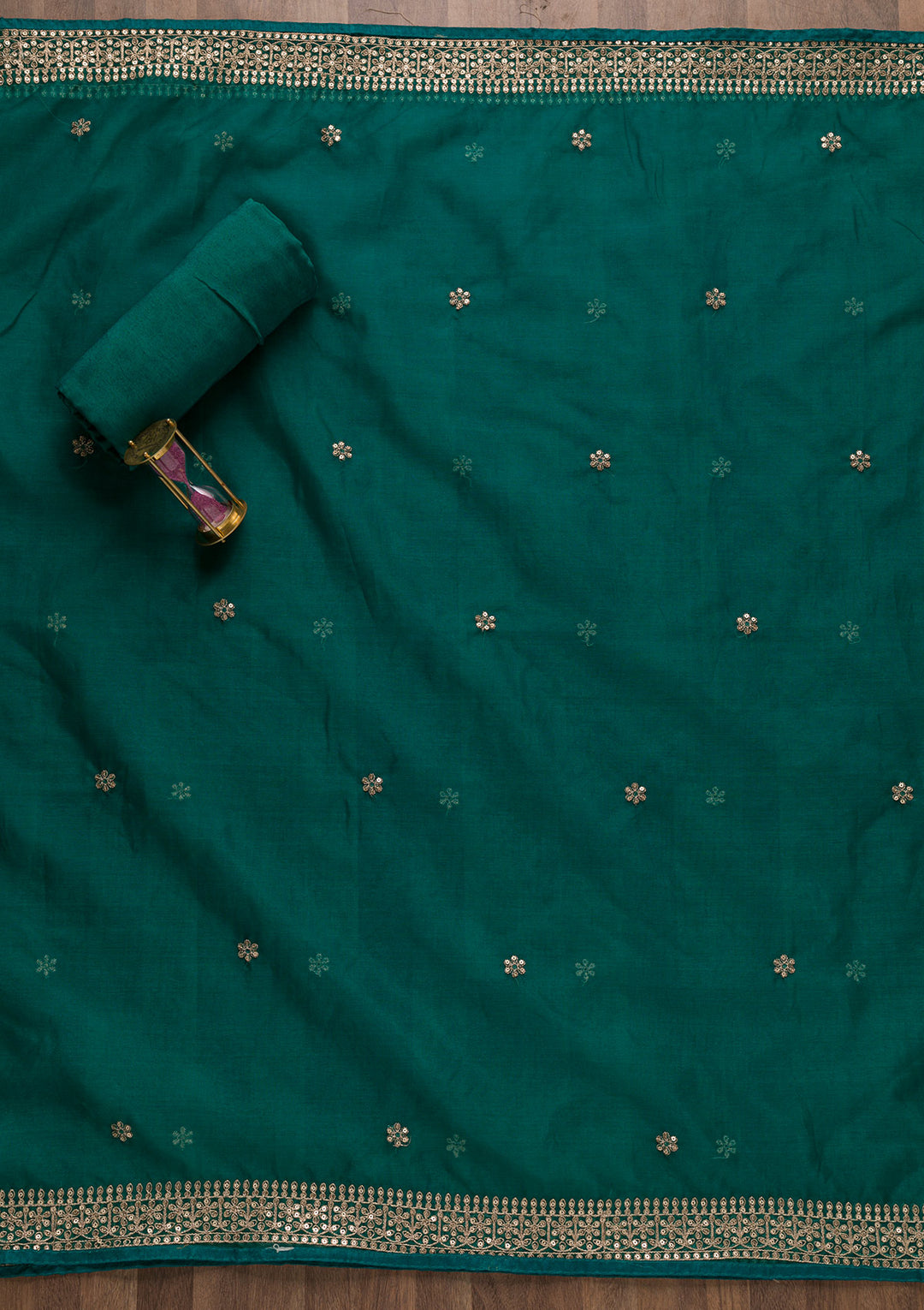 Peacock Blue Printed Tissue Unstitched Salwar Suit