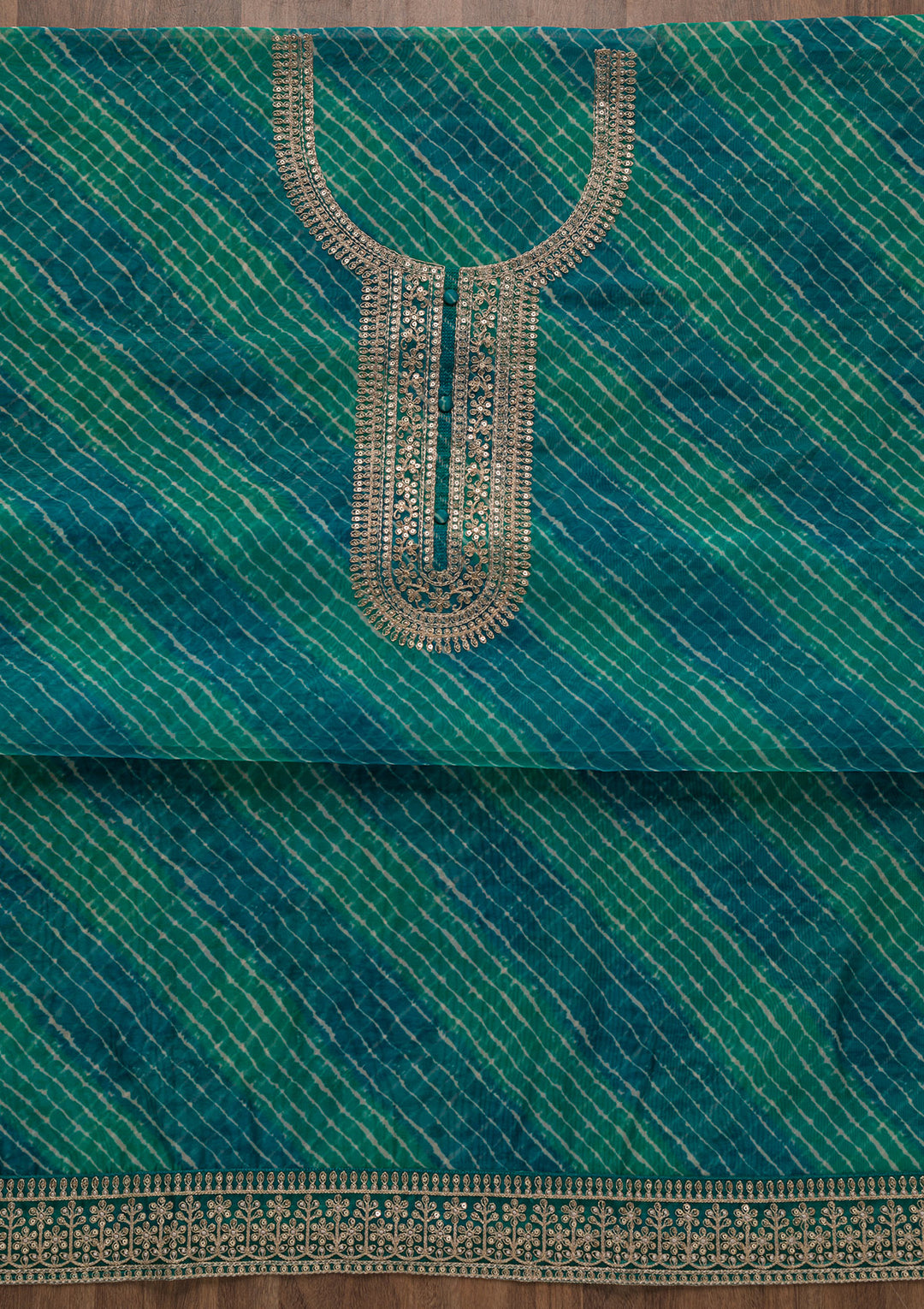 Peacock Blue Printed Tissue Unstitched Salwar Suit