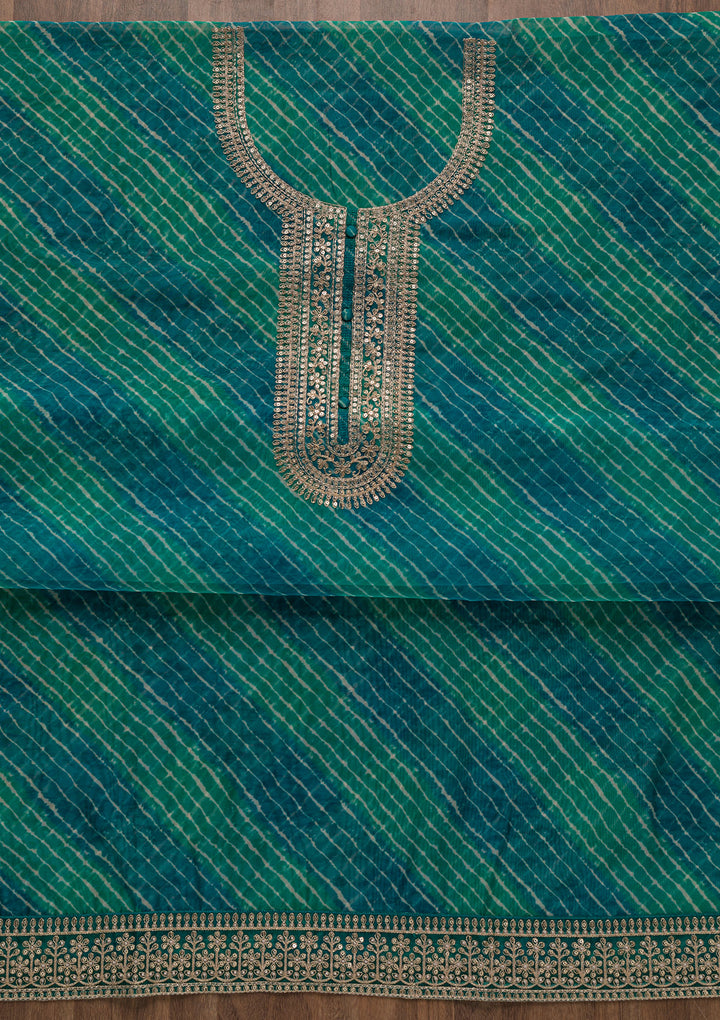 Peacock Blue Printed Tissue Unstitched Salwar Suit