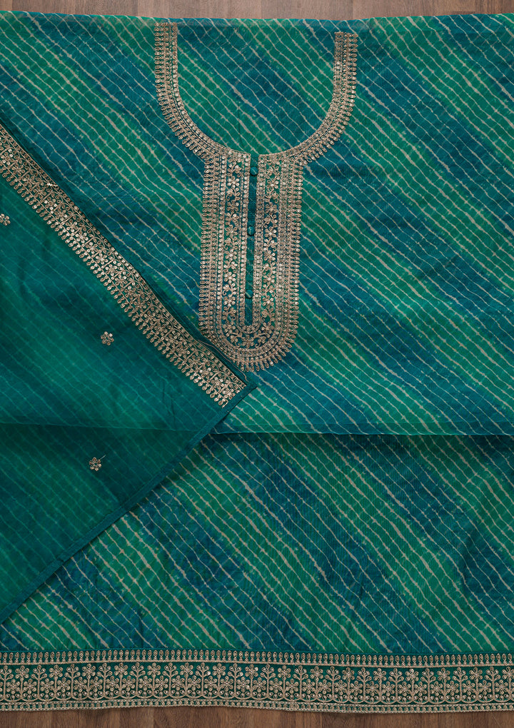 Peacock Blue Printed Tissue Unstitched Salwar Suit