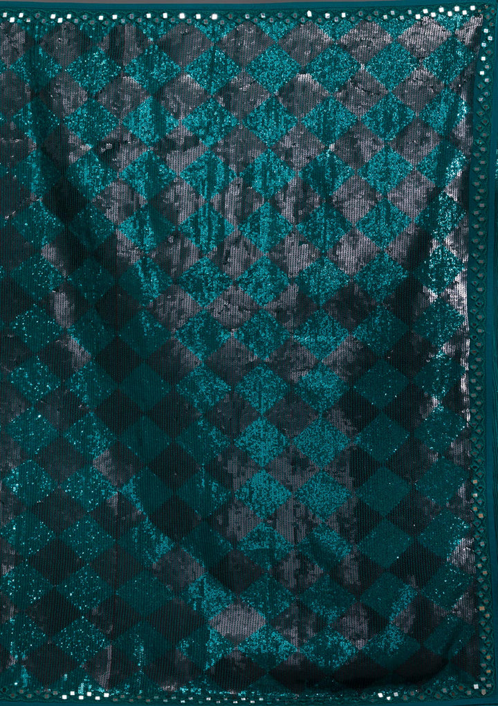 Peacock Blue Sequins Georgette Saree