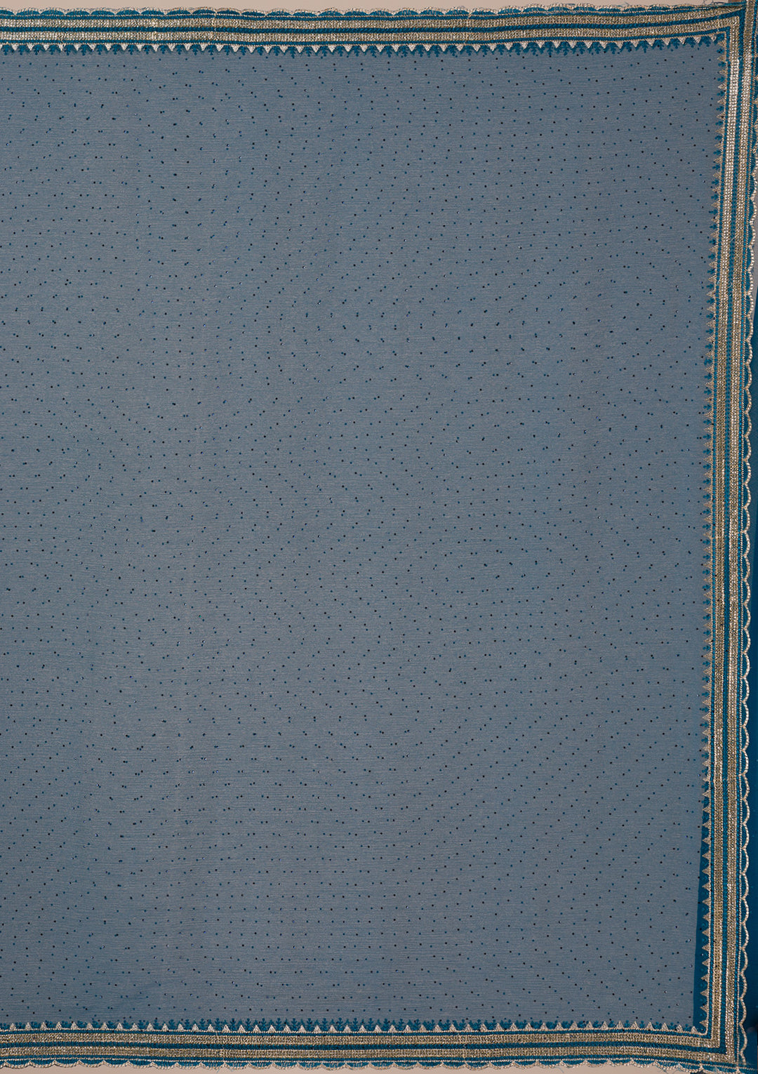 Peacock Blue Chiffon Gold Zariwork Saree With Matching Blouse Piece