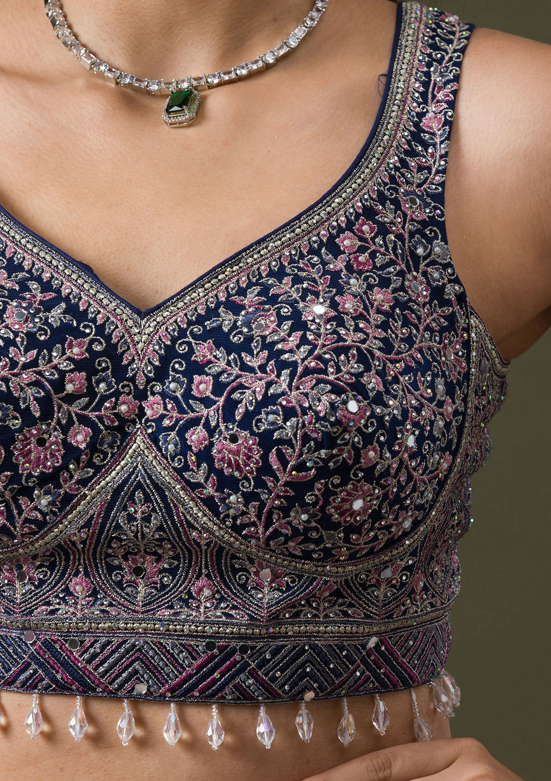 Peacock Blue Threadwork Net Readymade Lehenga