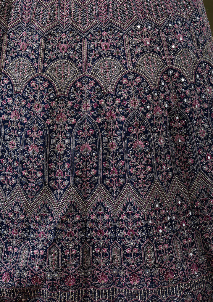 Peacock Blue Threadwork Net Readymade Lehenga