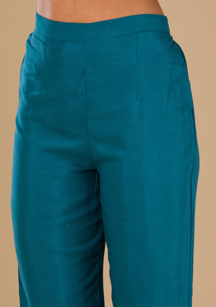 Koskii Teal Soft Raw Silk Salwar Suit – Readymade Elegance