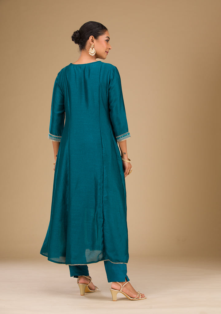 Koskii Teal Soft Raw Silk Salwar Suit – Readymade Elegance
