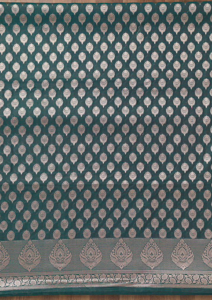 Peacock Blue Zariwork Banarasi Unstitched Salwar Suit