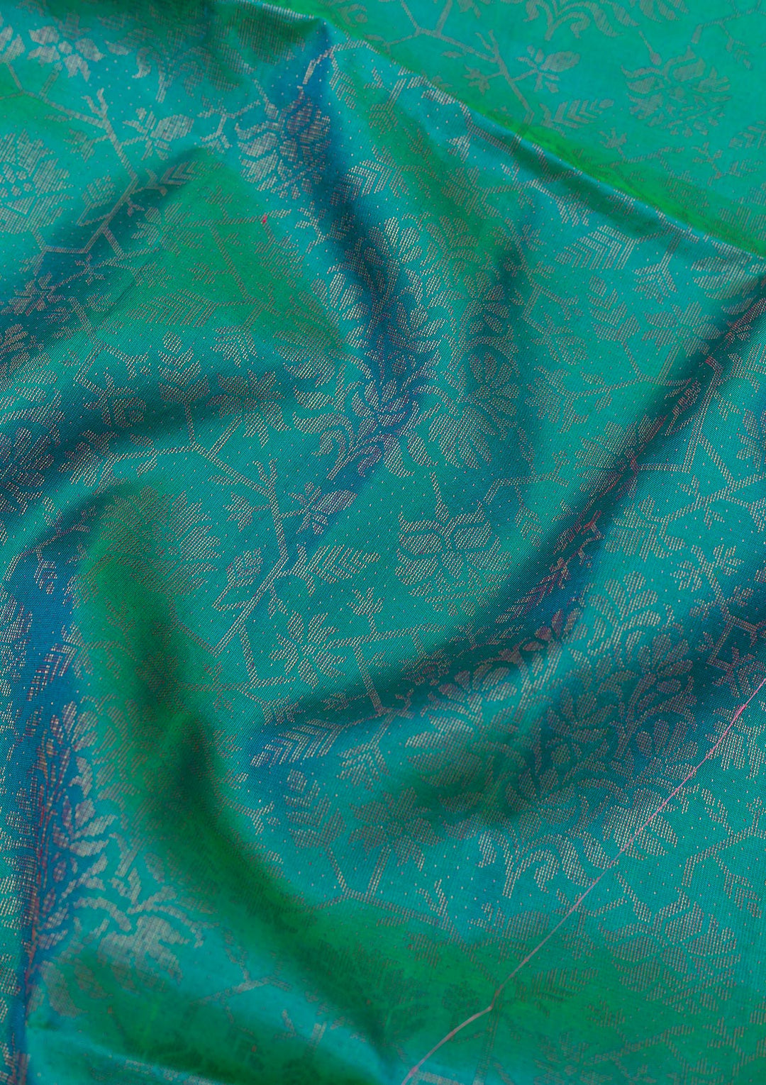 Peacock Blue Silk Jaal Gold Zariwork Saree With Matching Blouse Piece