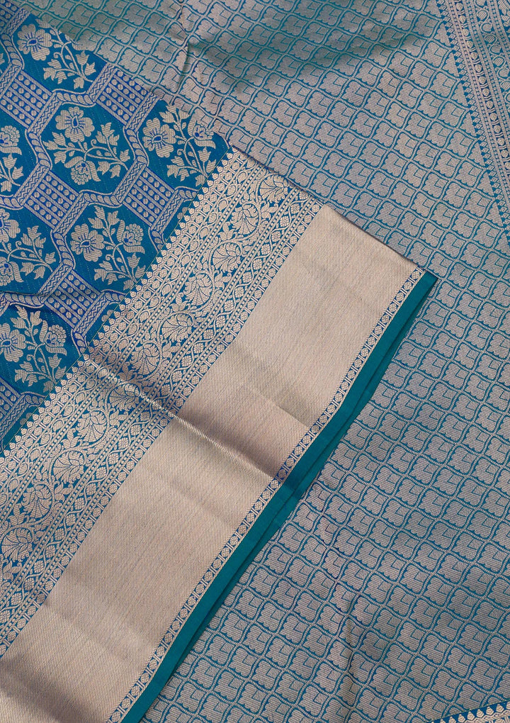 Peacock Blue Zariwork Pure Silk Saree