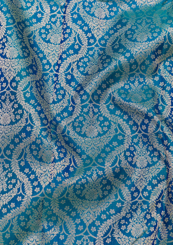 Royal Blue Pure Silk Jaal Zariwork Saree With Matching Blouse Piece