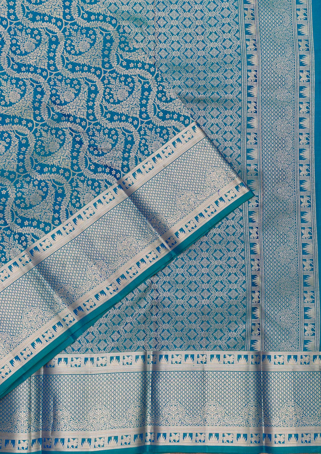 Royal Blue Pure Silk Jaal Zariwork Saree With Matching Blouse Piece