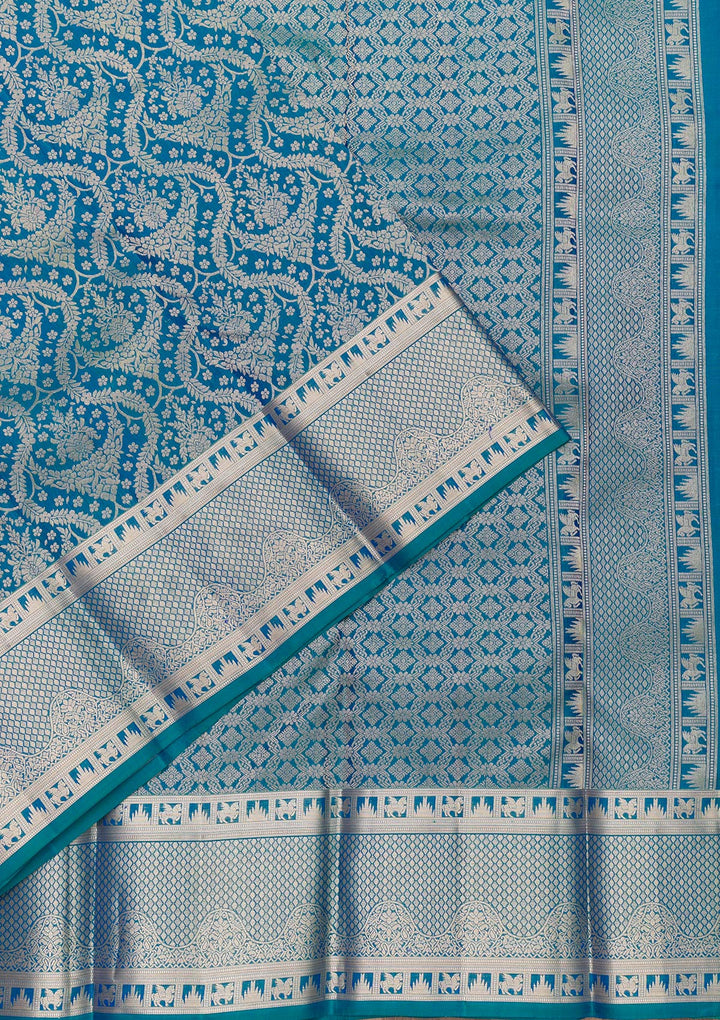 Royal Blue Pure Silk Jaal Zariwork Saree With Matching Blouse Piece