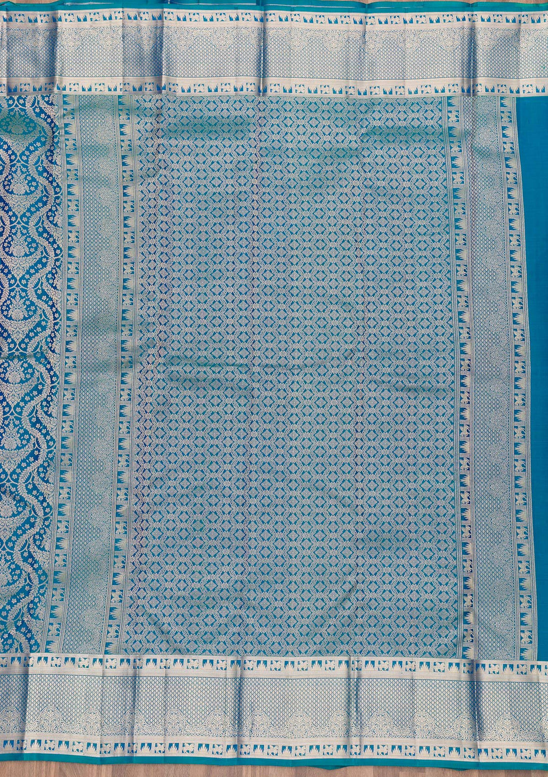 Royal Blue Pure Silk Jaal Zariwork Saree With Matching Blouse Piece
