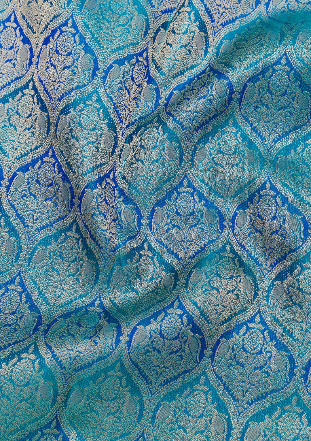 Royal Blue Silk Jaal Gold Zariwork Saree With Matching Blouse Piece