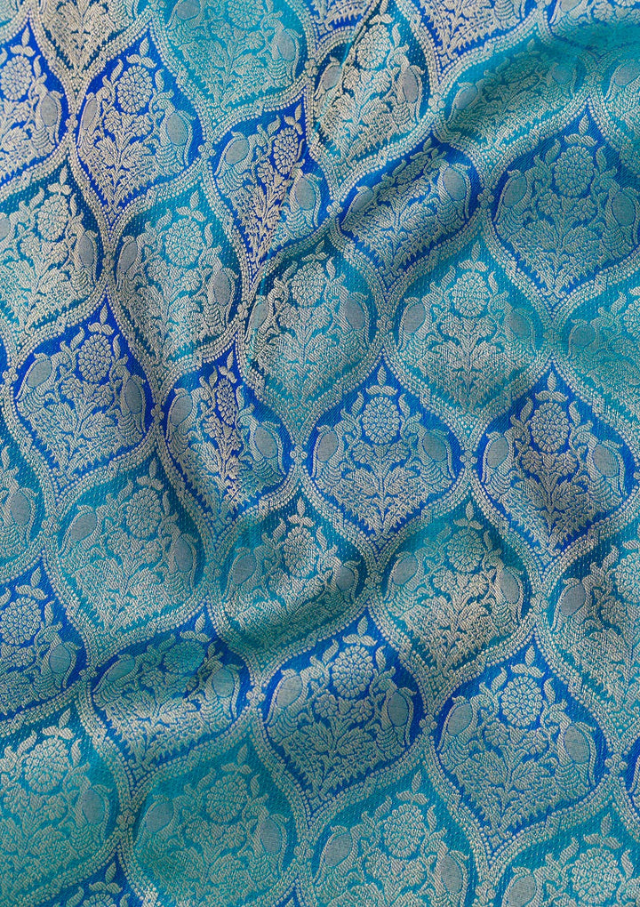Royal Blue Silk Jaal Gold Zariwork Saree With Matching Blouse Piece