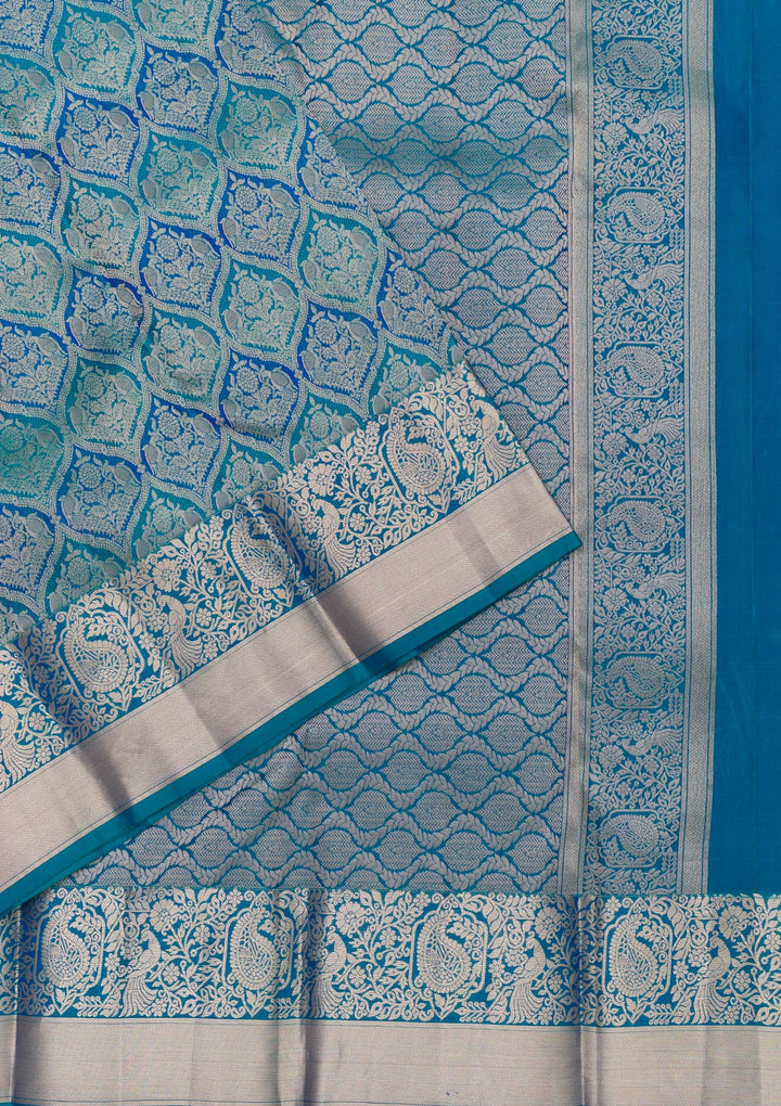 Royal Blue Silk Jaal Gold Zariwork Saree With Matching Blouse Piece