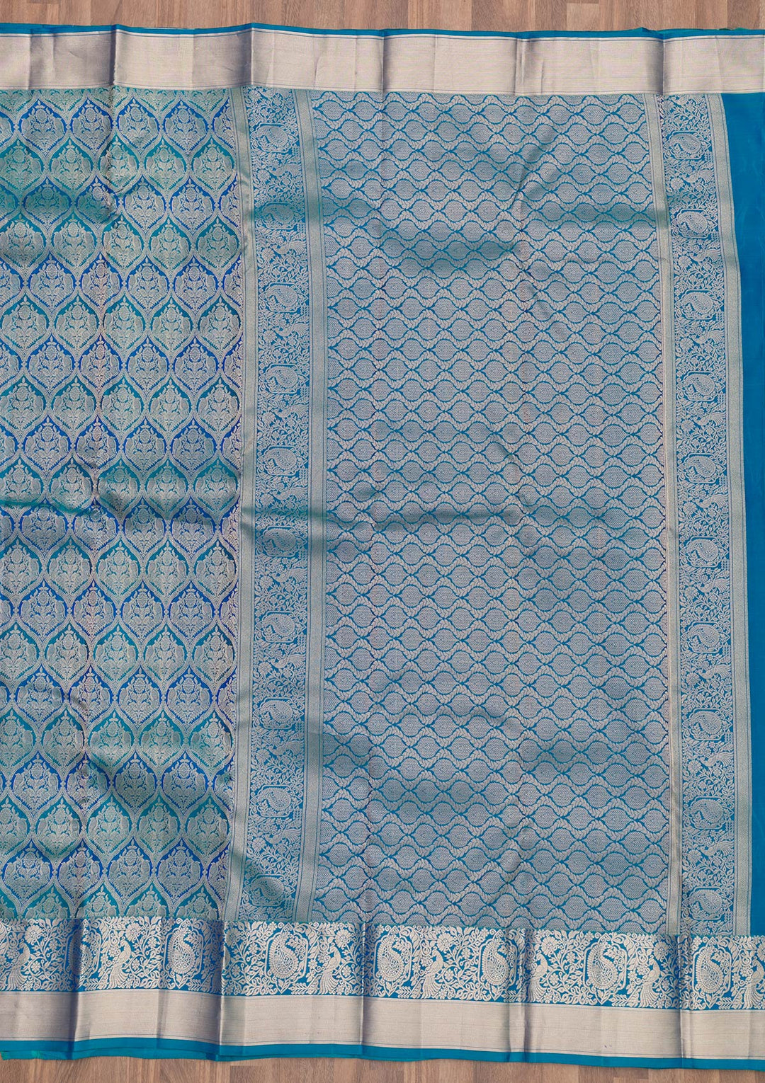 Royal Blue Silk Jaal Gold Zariwork Saree With Matching Blouse Piece