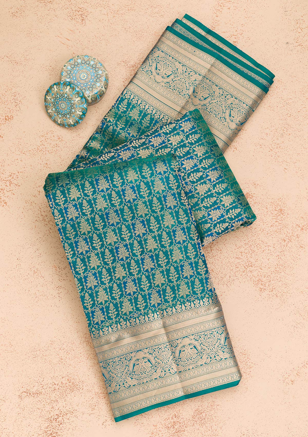 Peacock Blue Zariwork Kanjivaram Pure Silk Saree