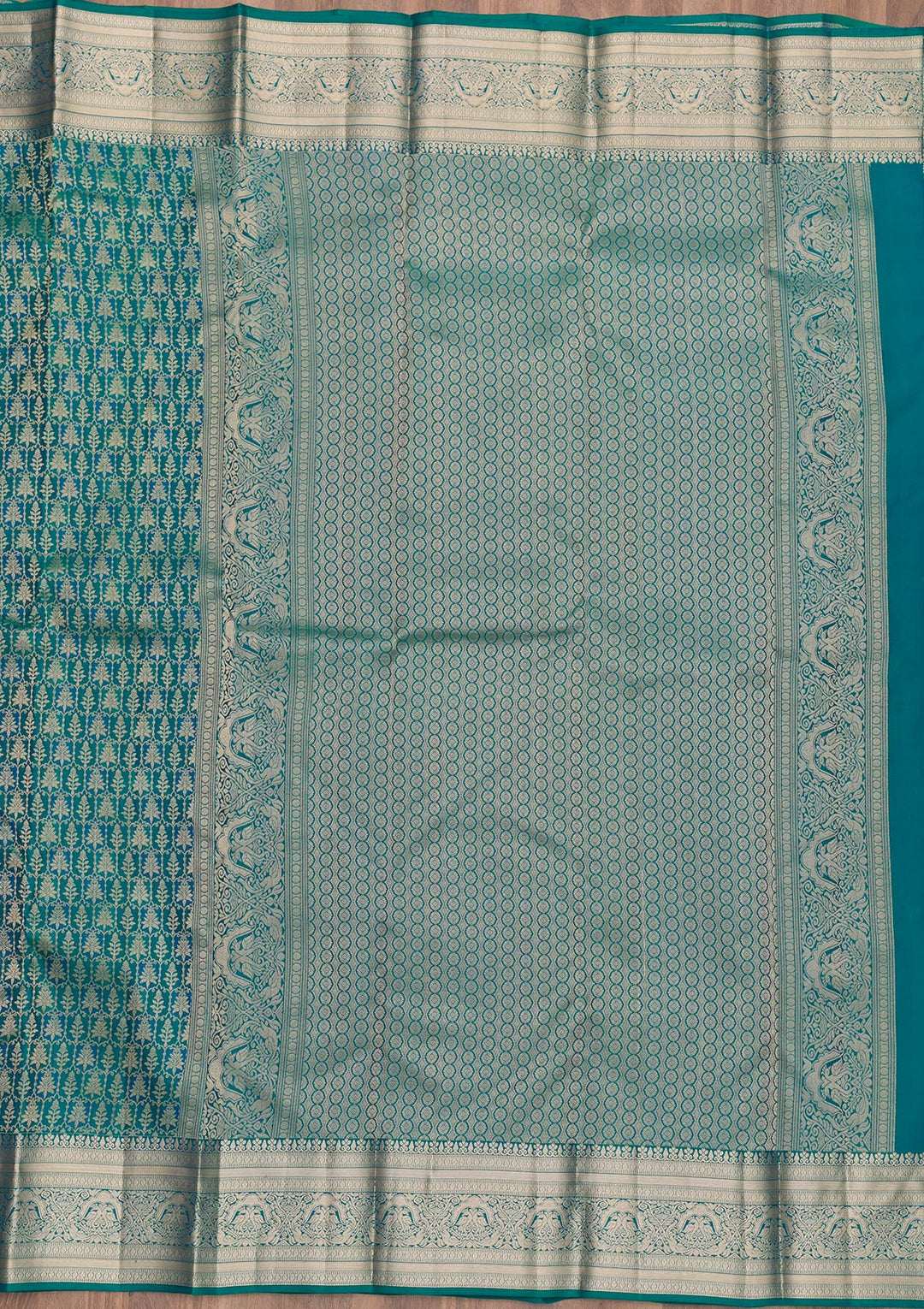 Peacock Blue Zariwork Kanjivaram Pure Silk Saree
