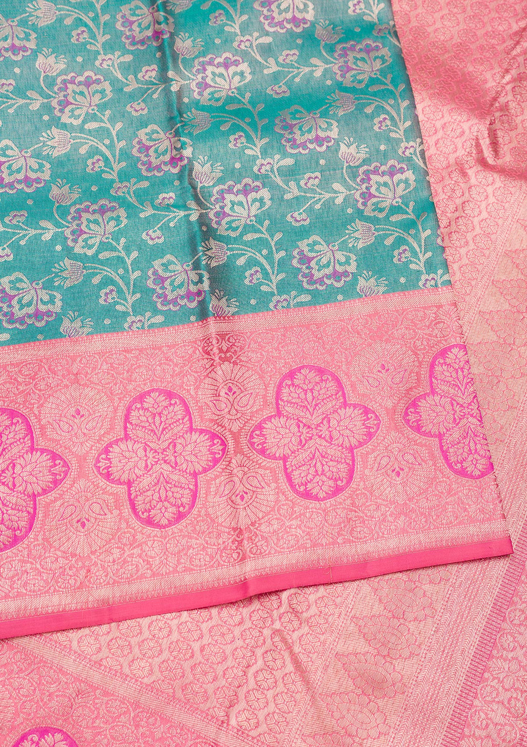 Peacock Blue Silk Jaal Gold Zariwork Saree With Matching Blouse Piece