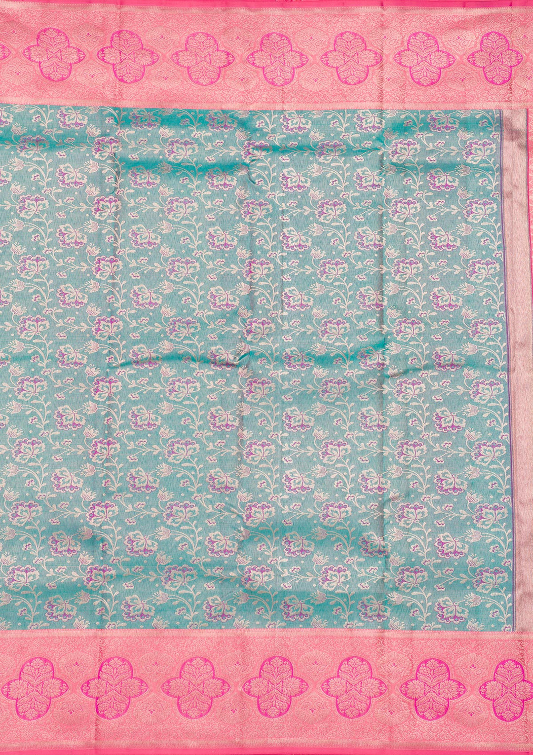 Peacock Blue Silk Jaal Gold Zariwork Saree With Matching Blouse Piece