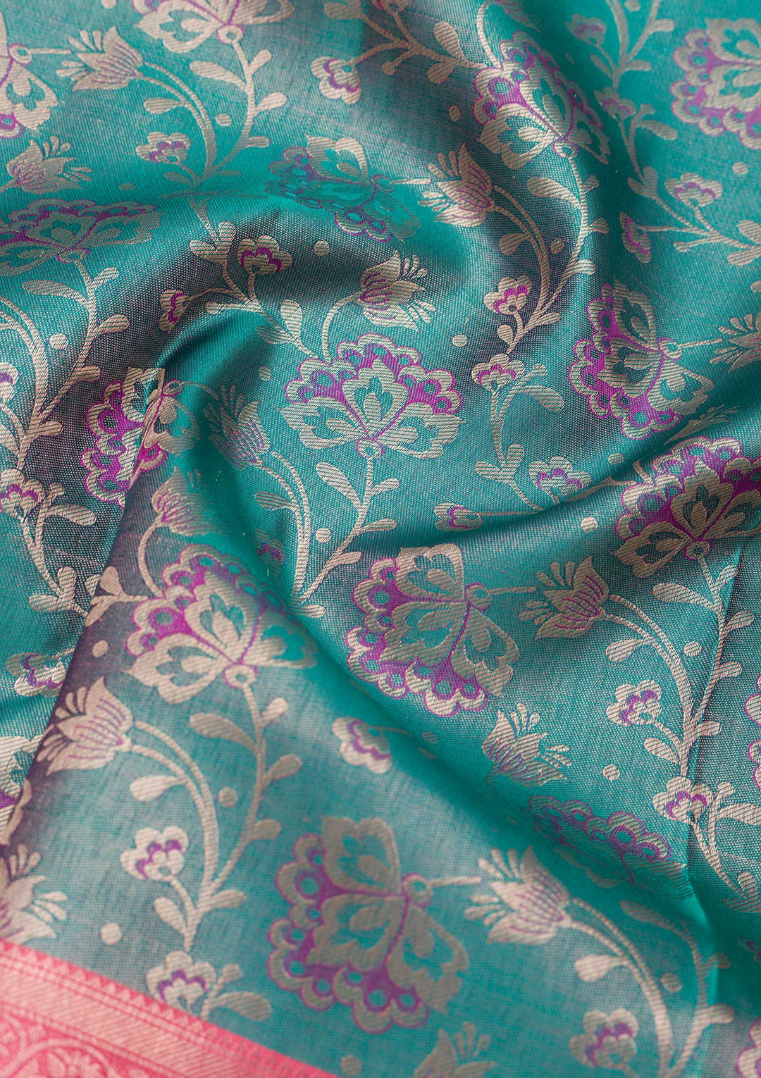 Peacock Blue Silk Jaal Gold Zariwork Saree With Matching Blouse Piece