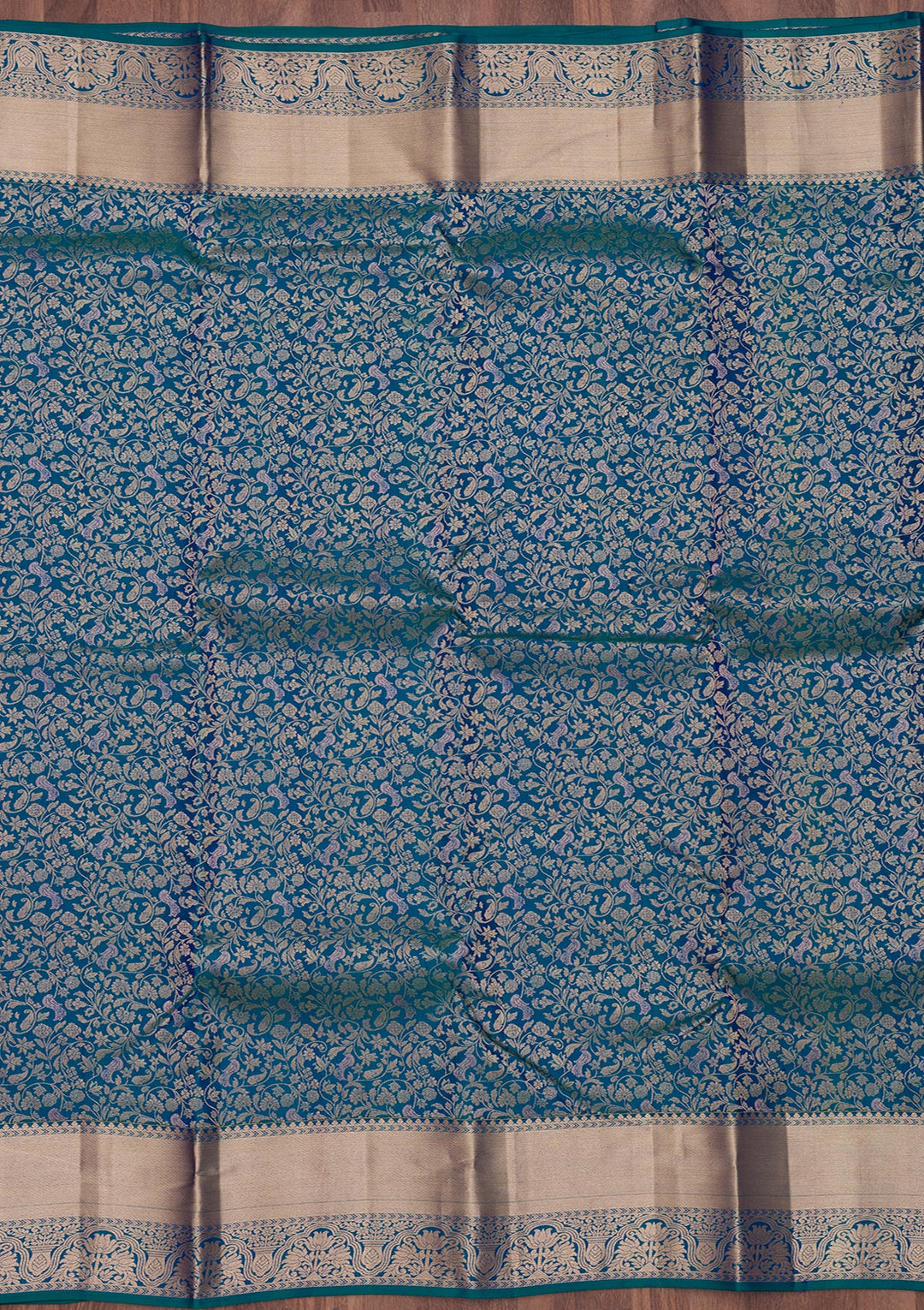 Peacock Blue Pure Silk Jaal Zariwork Saree With Matching Blouse Piece
