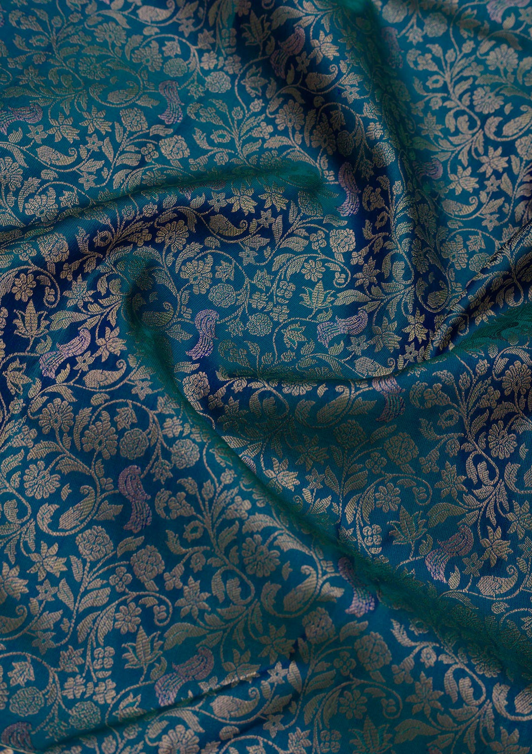 Peacock Blue Pure Silk Jaal Zariwork Saree With Matching Blouse Piece