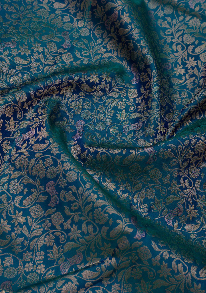 Peacock Blue Pure Silk Jaal Zariwork Saree With Matching Blouse Piece