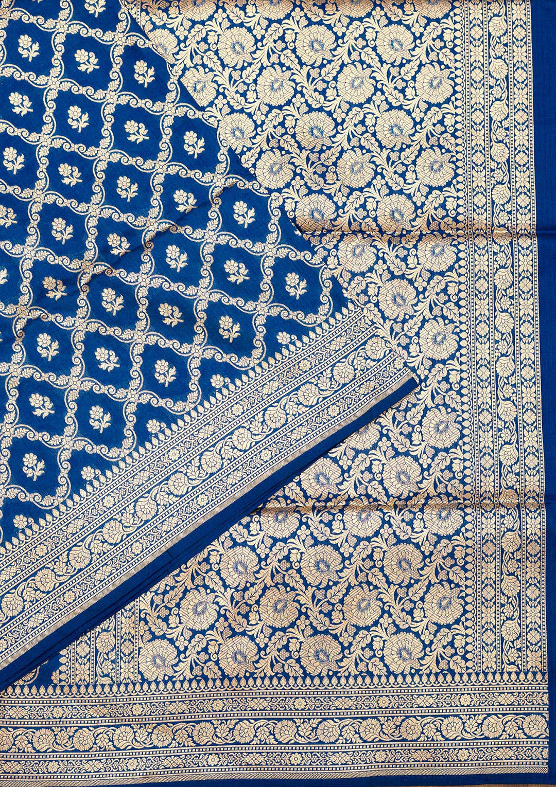 Peacock Blue Silk Jaal Zariwork Saree With Matching Blouse Piece