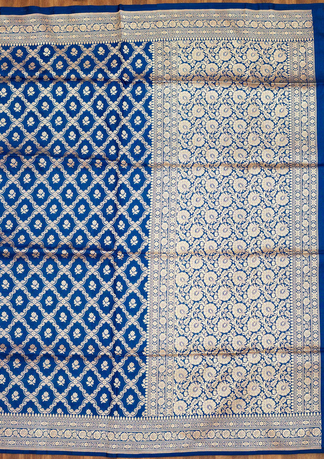 Peacock Blue Silk Jaal Zariwork Saree With Matching Blouse Piece