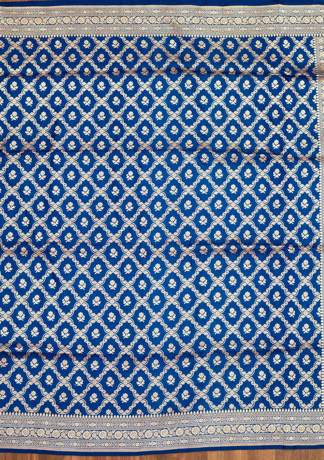 Peacock Blue Silk Jaal Zariwork Saree With Matching Blouse Piece