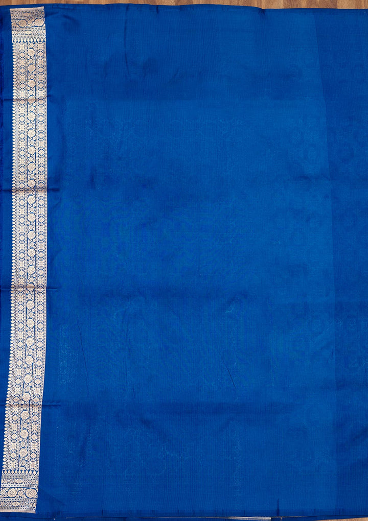 Peacock Blue Silk Jaal Zariwork Saree With Matching Blouse Piece