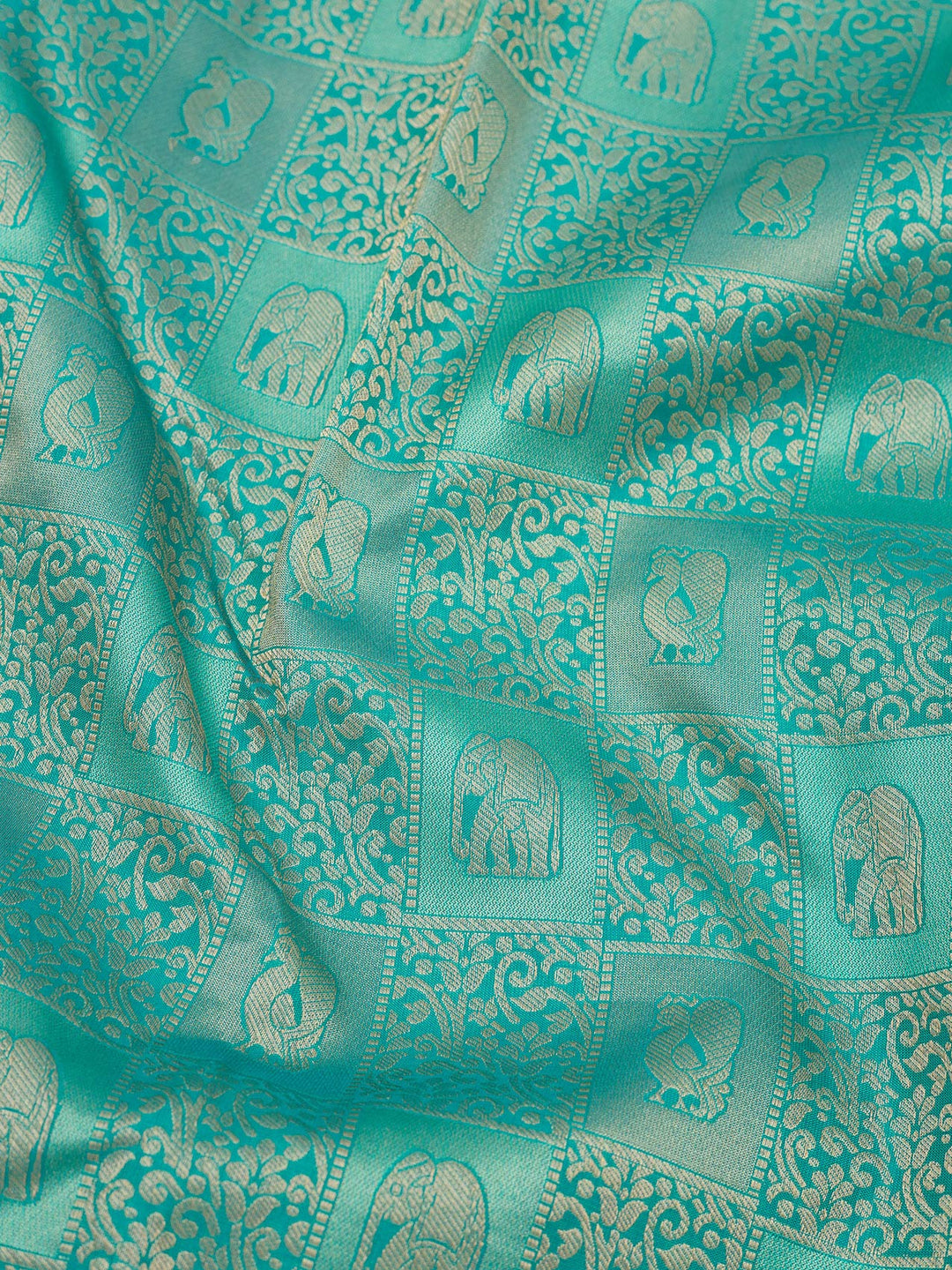 Peacock Blue Pure Silk Jaal Zariwork Saree With Matching Blouse Piece