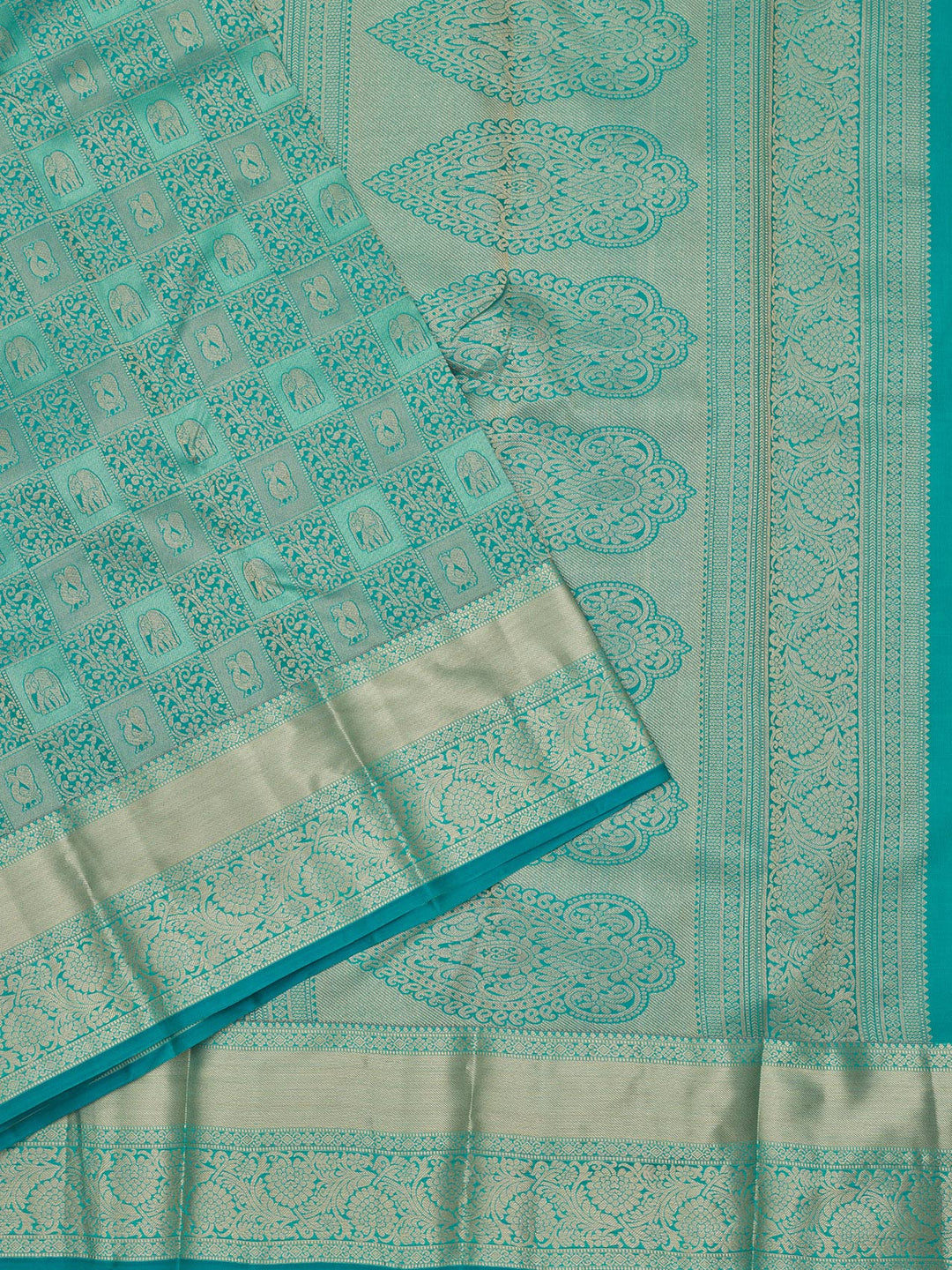Peacock Blue Pure Silk Jaal Zariwork Saree With Matching Blouse Piece