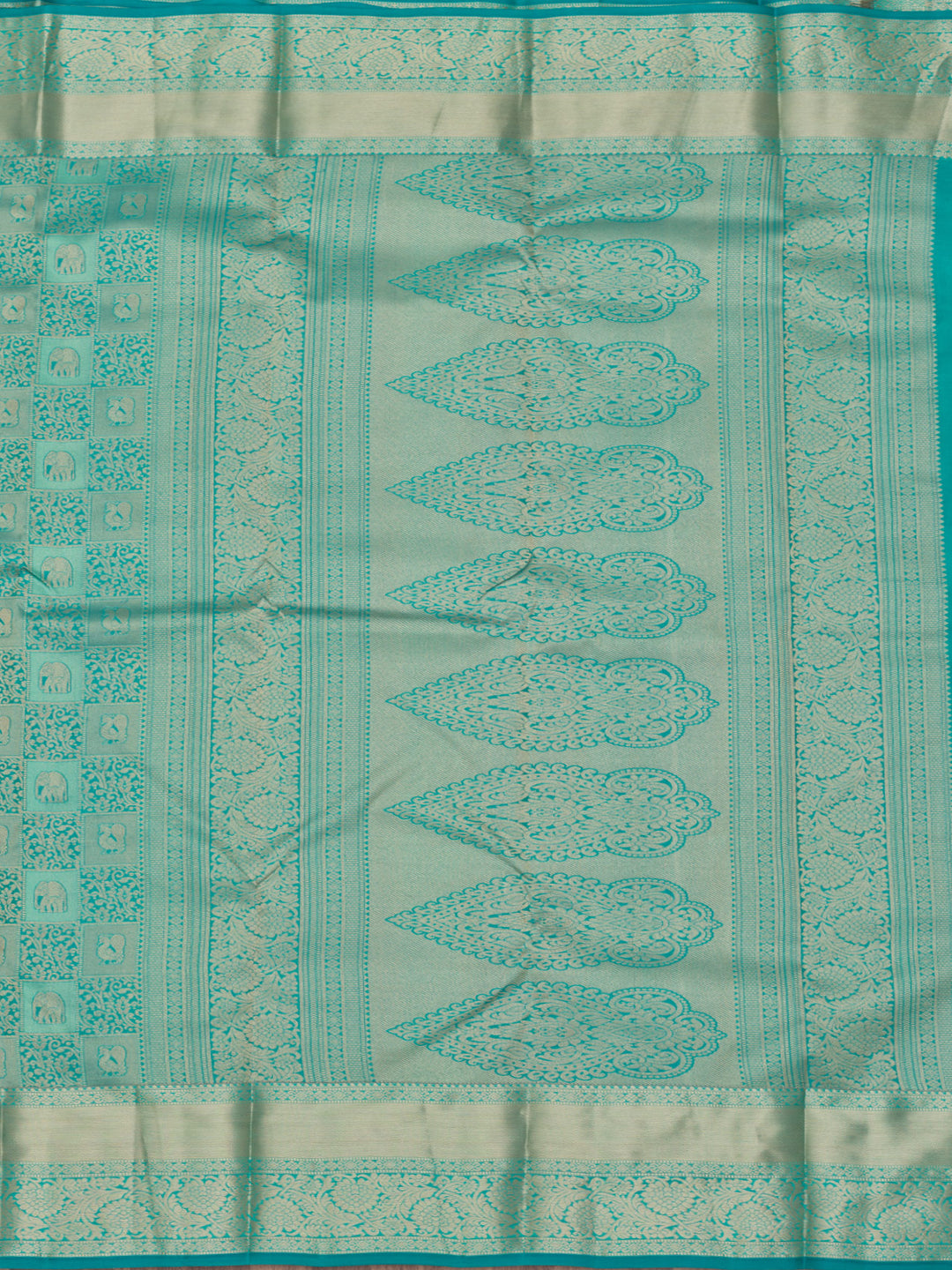 Peacock Blue Pure Silk Jaal Zariwork Saree With Matching Blouse Piece