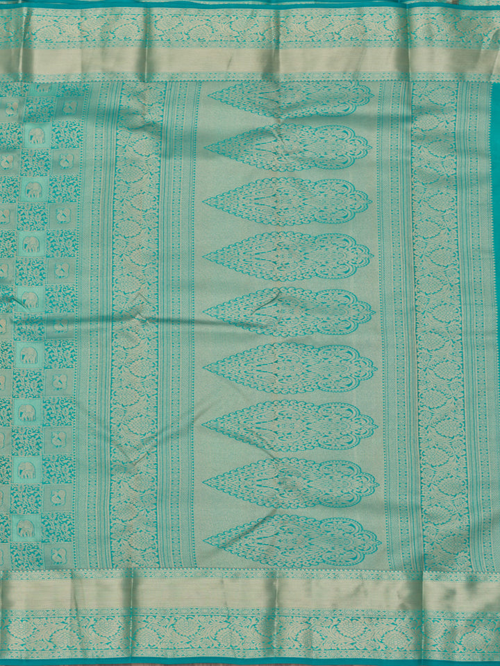 Peacock Blue Pure Silk Jaal Zariwork Saree With Matching Blouse Piece
