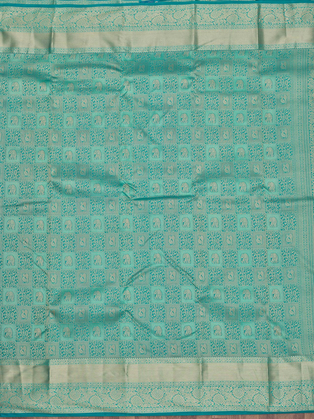 Peacock Blue Pure Silk Jaal Zariwork Saree With Matching Blouse Piece