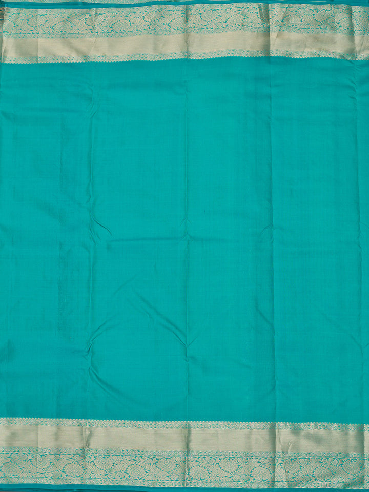 Peacock Blue Pure Silk Jaal Zariwork Saree With Matching Blouse Piece