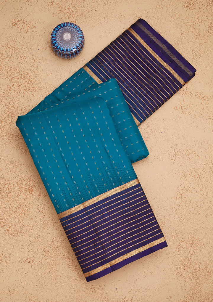 Peacock Blue Zariwork Pure Silk Saree