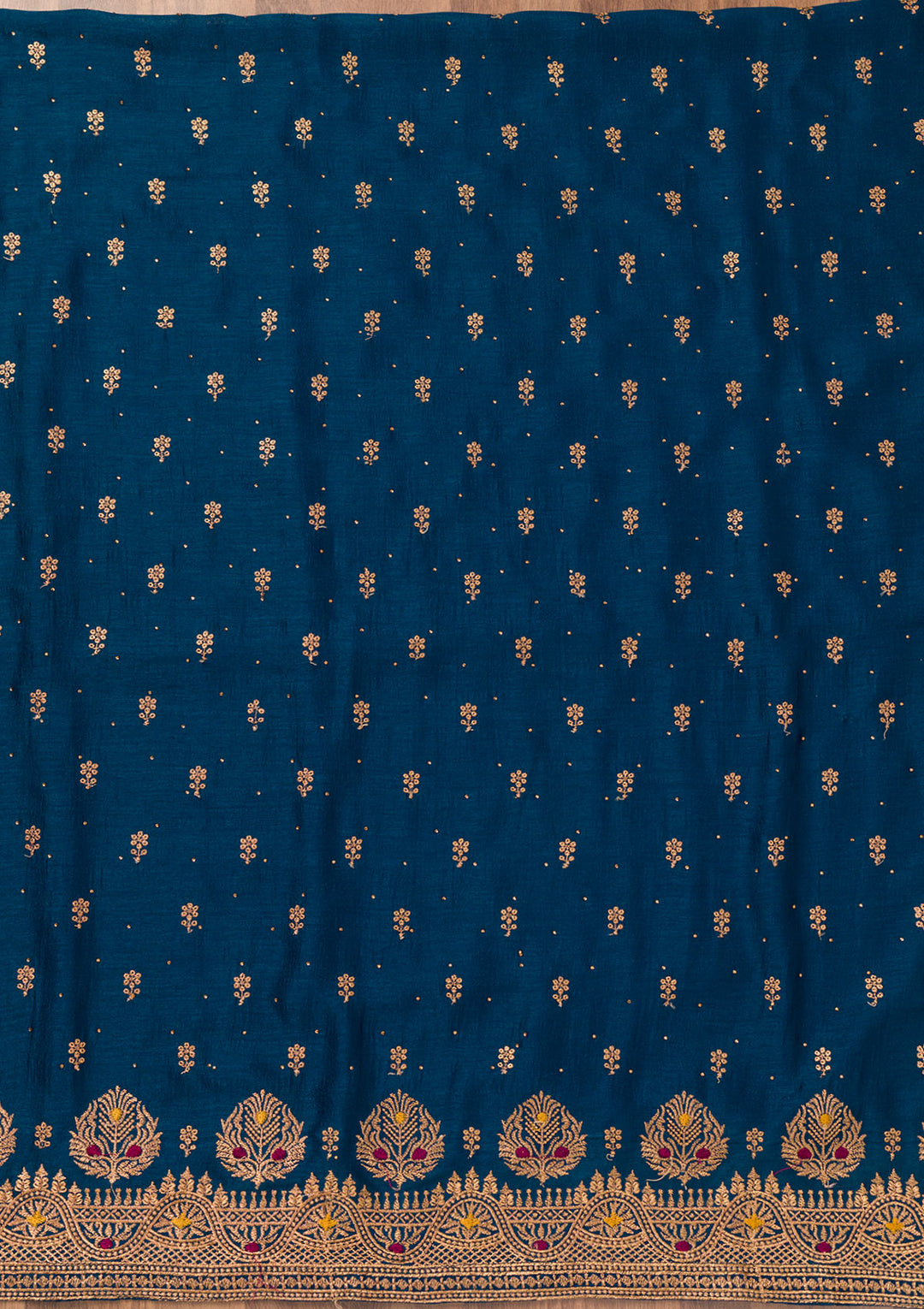 Peacock Blue Zariwork Raw Silk Unstitched Salwar Suit