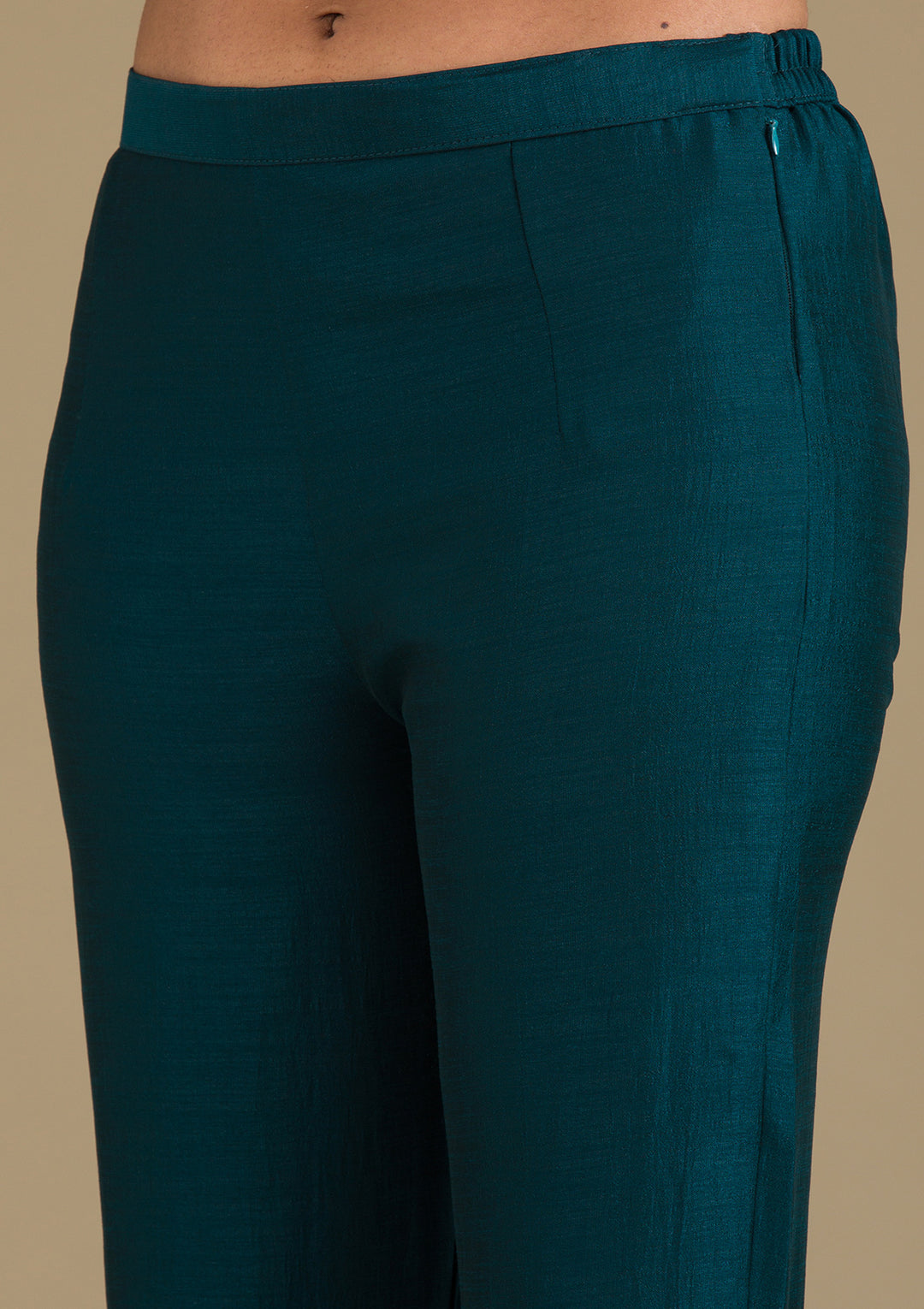 Peacock Green Zariwork Art Silk Readymade Salwar Suit