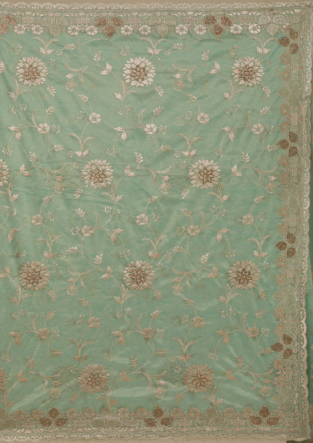 Peacock Green Tissue Gold Zariwork Saree With Matching Blouse Piece