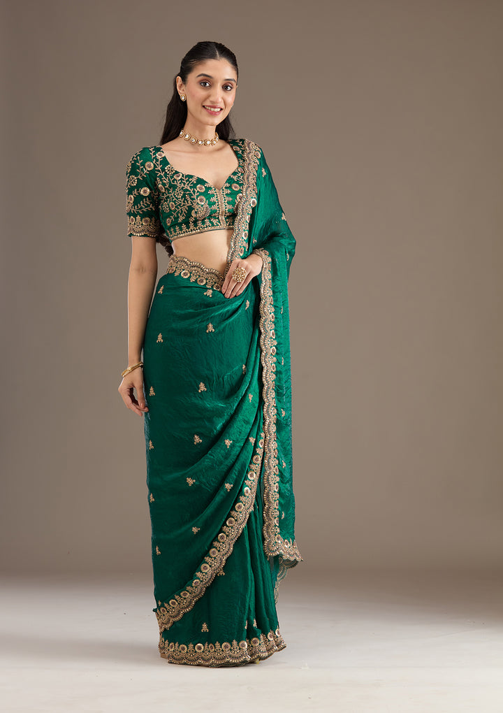 Peacock Green Zariwork Tissue Saree