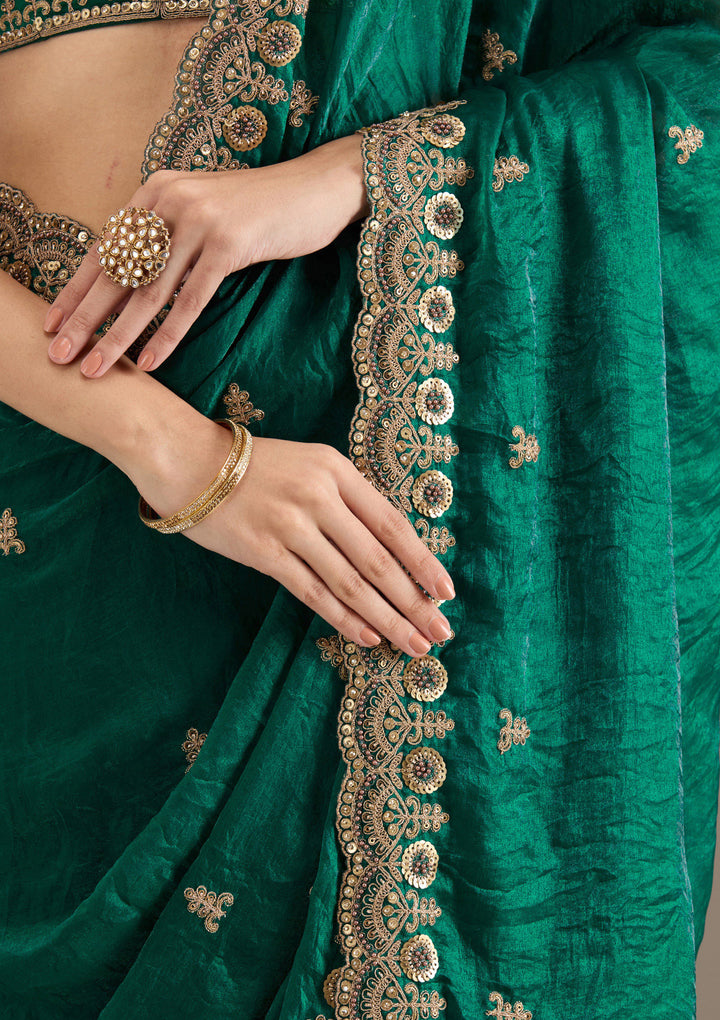 Peacock Green Zariwork Tissue Saree