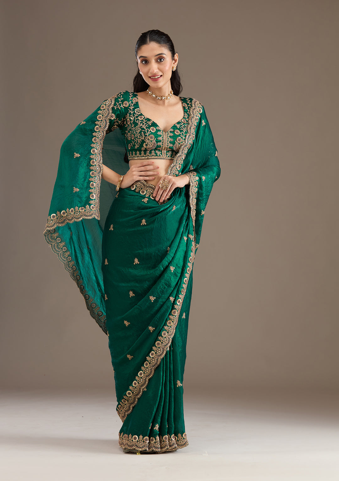Peacock Green Zariwork Tissue Saree