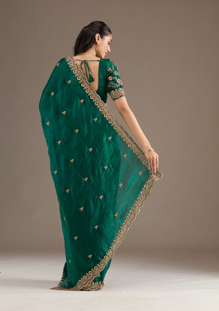 Peacock Green Zariwork Tissue Saree