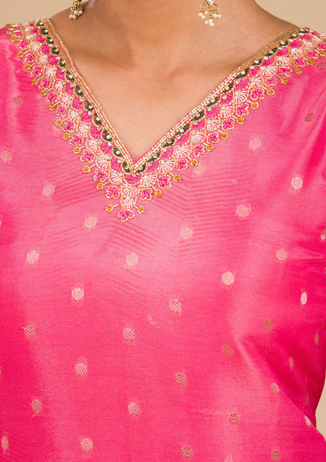 Pink Cutdana Tissue Readymade Salwar Suit