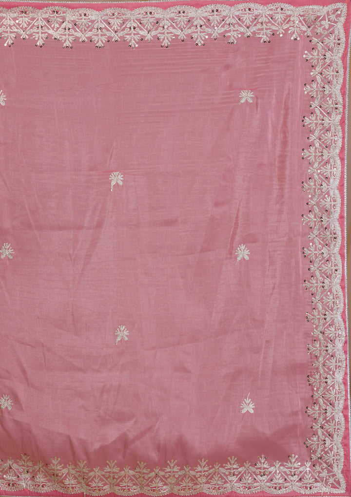 Pink Gotapatti Organza Saree